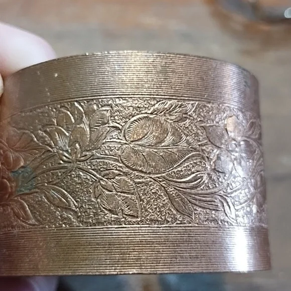 Three Cuff Style Bracelets, Etched Copper, Filigree Gold & Silver Colour - Picture 3 of 12